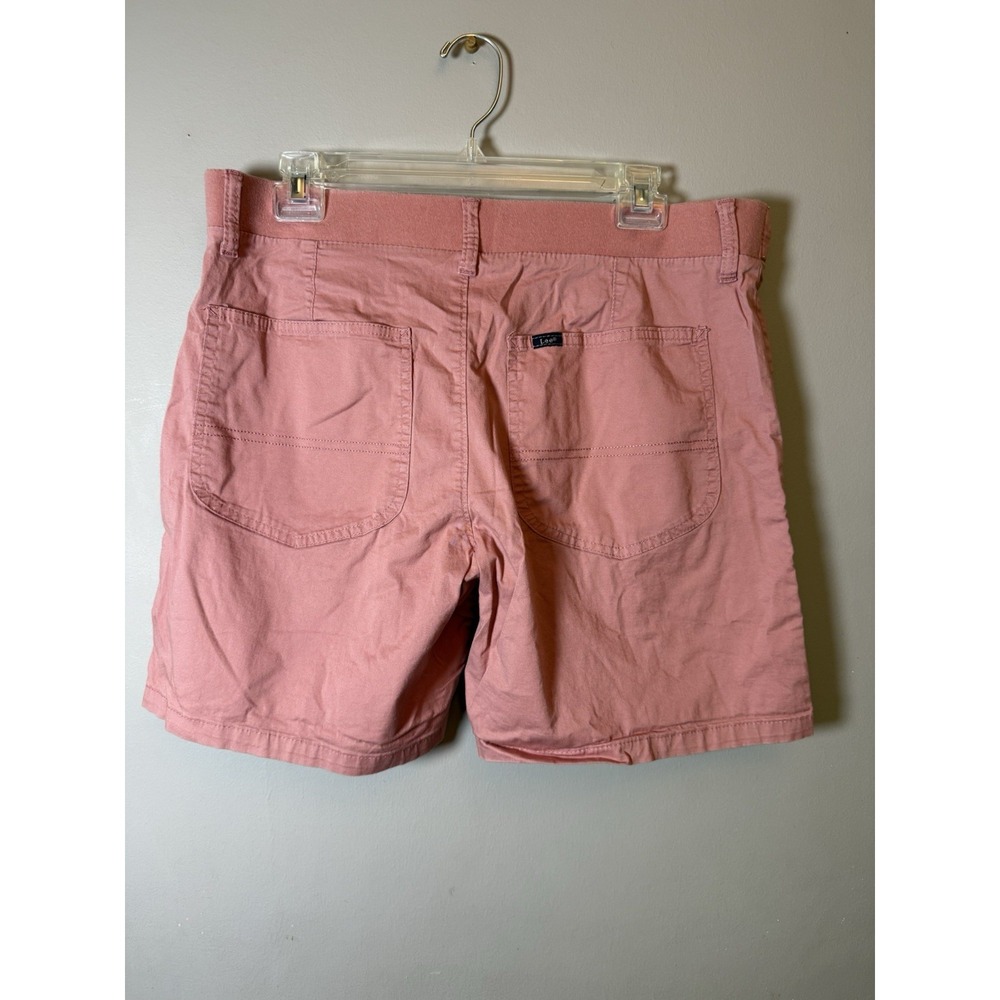 New Womens Lee Dungaree Shorts 14M Pink Rose Relaxed Fit Cotton Stretch Chino - Picture 2 of 4